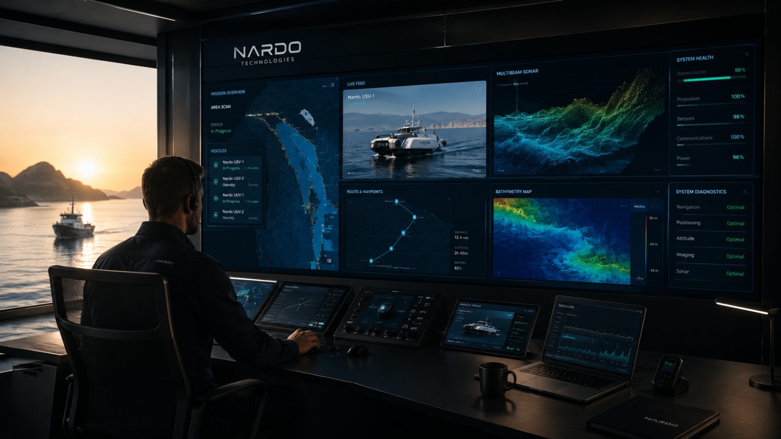 Operator supervising Nardo marine vehicles from a PONTE ops console Operator supervising Nardo marine vehicles from a PONTE ops console