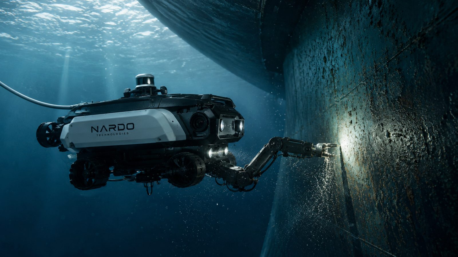 MARE subsea unit inspecting a ship hull underwater